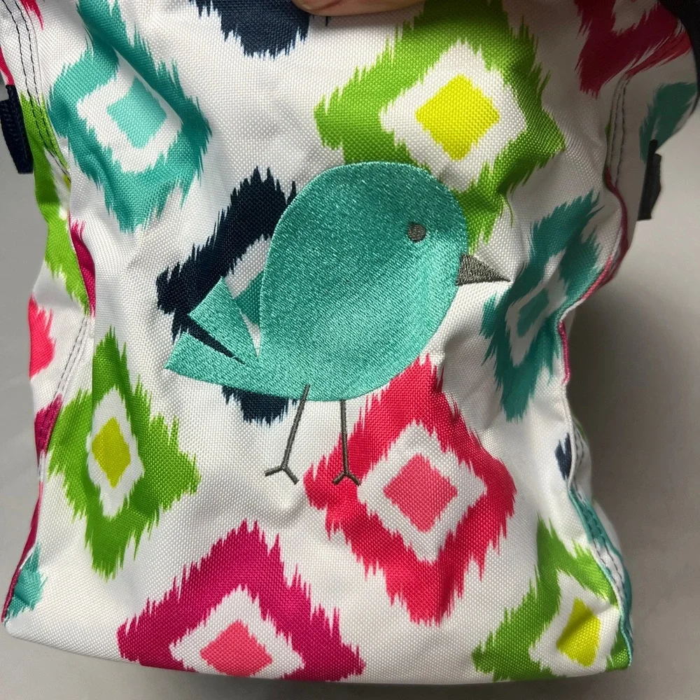 Thirty-One Mini Gifts Bin Storage Organizer Candy Corners‎ Turquoise Bird Print